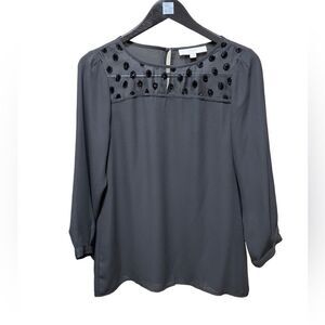 🌟70% OFF🌟Loft Black Velvet Polka Dock Long Sleeve Blouse